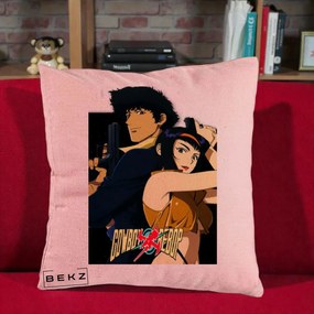 Perna Personalizata Cowboy Bebop Spike si Faye Poster, 40x40 cm, Roz, Husa Detasabila, Perna Inclusa, BEKZ®