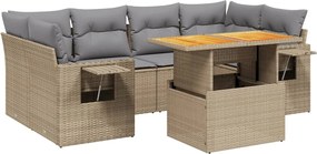 vidaXL Set canapele de grădină, 7 piese, cu perne, bej, poliratan