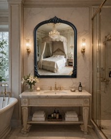 Oglindă decorativă de perete, ramă neagră, 60x90 cm