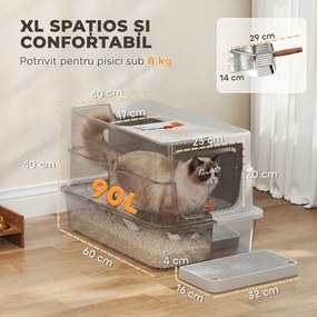 PawHut Litieră pentru Pisici din Oțel Inoxidabil, Închisă, Antimiros, XXL, Gri Deschis | Aosom Romania