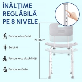 Scaun de dus HOMCOM din Aluminiu si Plastic, Inaltime reglabila 8 Niveluri 71-78.5cm Picioruse antiderapante | Aosom Romania