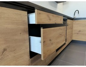 Set de bucătărie MARINA 240 cm, stejar craft / negru lucios