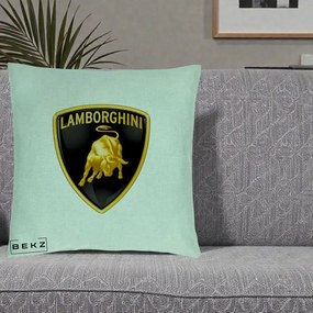Perna Personalizata cu emblema Lamborghini, 40x40 cm, Verde Menta, Husa Detasabila, Perna Inclusa, BEKZ®