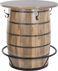 Masă bar din lemn masiv de mango în formă de butoi cu metal, 90×90×101 cm, „Barrel”