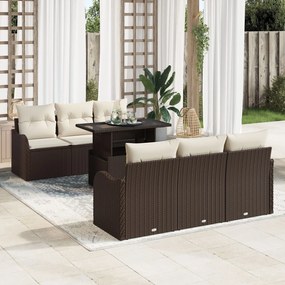 Set canapea grădină vidaXL, 7 piese, cu perne, ratan poli maro