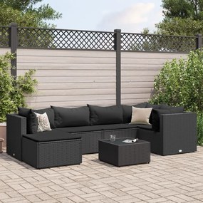 3308219 vidaXL Set mobilier de grădină cu perne, 7 piese, negru, poliratan