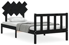 3193435 vidaXL Cadru de pat cu tăblie single, negru, lemn masiv