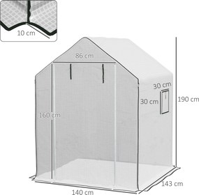 Outsunny Acoperiș de Înlocuire pentru Seră Walk-in din PE cu Ușă Rulabilă și Ferestre, 140 x 143 x 190cm, Alb | Aosom Romania