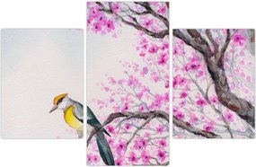 Tablou - Pasăre pe un copac cu flori roz (90x60 cm)