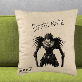 Perna Personalizata Death Note Ryuk Shinigami Alb-Negru, 40x40 cm, Bej, Husa Detasabila, Perna Inclusa, BEKZ®