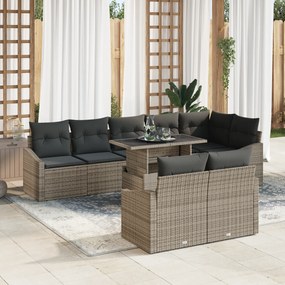 vidaXL Set de canapele de grădină 9 piese cu perne gri din rattan poliesteric