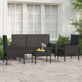 319502 vidaXL Set mobilier relaxare grădină 4 piese cu perne poliratan negru