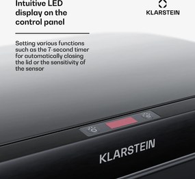 Klarstein Coș de gunoi fără atingere, cu senzor, 60 l, din oțel inoxidabil, închidere ușoară, cu baterii, afișaj LED, temporizator