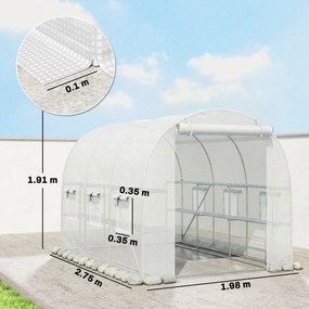 Outsunny Seră aprox. 2,7 x 2 x 2 m cu rafturi, ușă rulabilă cu fermoar, 6 ferestre cu plasă, tije de susținere | Aosom Romania
