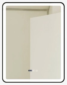 Oglindă Baie LED și Dezaburire Elit's Premium cu Senzor Touch, Lumina Rece, Caldă și Neutră, 70x90cm, cu rama Negru Antichizat, Ceas