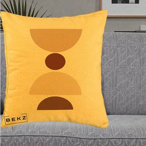 Perna Decorativa Geometric Boho Cerc si Boluri, 40x40 cm, Galben, Husa Detasabila, Perna Inclusa, BEKZ®