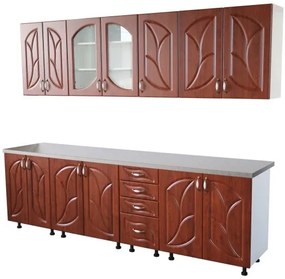 Bucatarie Zebra 260 cm din MDF Cedru frunza cu blat termoizolant gri