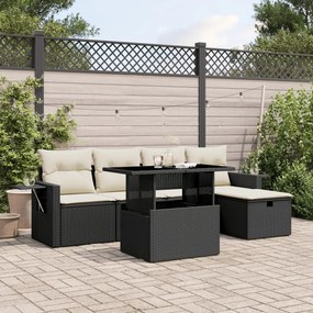 3274966 vidaXL Set mobilier de grădină cu perne, 6 piese, negru, poliratan