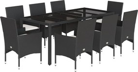 vidaXL Set mobilier de grădină cu perne 9 piese negru poliratan&sticlă