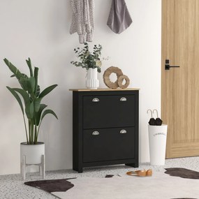 HOMCOM Dulap pantofi 2 uși rabatabile 2 compartimente mânere cochilie metal 79 x 23 x 90,5 cm negru stejar | Aosom Romania