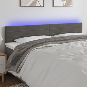 3121819 vidaXL Tăblie de pat cu LED, gri închis, 200x5x78/88 cm, catifea