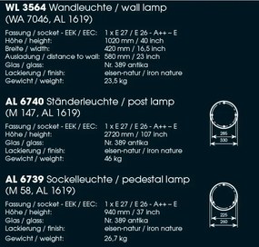 Stalp iluminat exterior din fier forjat, inaltime 94cm, AL 6739