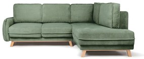 Colțar verde deschis extensibil cu tapițerie din catifea reiată (cu colț pe partea dreaptă) Tori – Bonami Selection