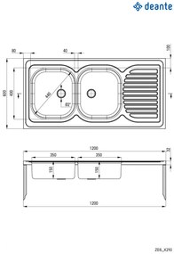 Chiuvetă din inox, 2-cuve cu picurător - pe mască, Tango, ZE6_0210