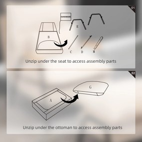 HOMCOM Scaun cu puft, suport pentru picioare, fotoliu confortabil reclinabil, gri | Aosom Romania