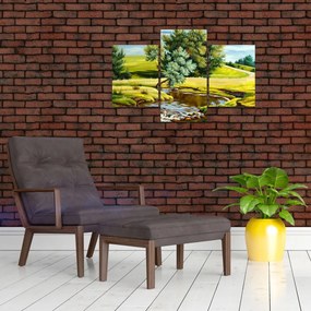 Tablou - Râu între câmpii, pictură în ulei (90x60 cm)