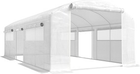 Outsunny Seră tunel 6x3x2 m cu 3 uși rulou, 6 ferestre cu plasă și structură din oțel galvanizat, alb | Aosom Romania