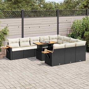 vidaXL Set canapele grădină cu perne 11 piese, negru, poliratan/acacia