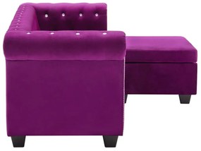 Canapea Chesterfield, forma L, catifea, 199x142x72 cm, violet Mov