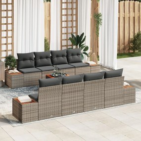 vidaXL Set de canapele pentru grădină cu pernă 9 pcs Gri Rattan poli