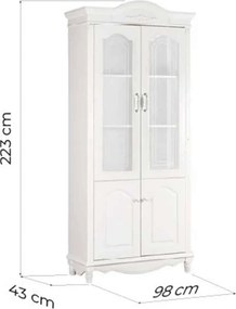 Bibliotecă lemn masiv alb 2 Uși Elizabeth, 98 × 43 × 223 cm