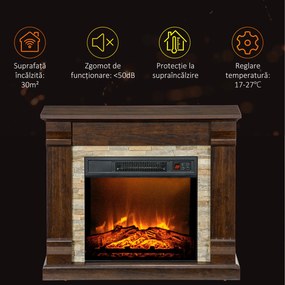 HOMCOM Semineu Electric de Podea cu Timer, Temperatura Reglabila, din Metal, ABS si PAL, 80x21.6x67.8 cm, Maro | Aosom Romania