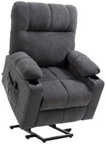 HOMCOM Fotoliu pentru seniori cu funcție de ridicare, funcție de culcare, inclusiv telecomandă, 144 cm x 91 cm x 88 cm, Gri închis | Aosom Romania