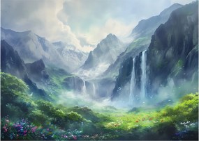 Tablou pe sticlă - Valea cascadelor (70x50 cm)