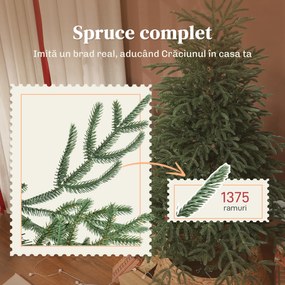 HOMCOM Brad de Crăciun Plin de 150 cm cu Vârfuri Dense și Realiste, Montaj Ușor - Verde | Aosom Romania