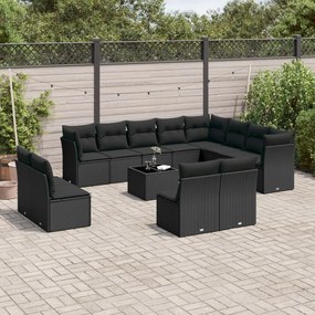 3250314 vidaXL Set mobilier de grădină cu perne, 13 piese, negru, poliratan