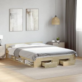 vidaXL Cadru de pat cu sertare stejar sonoma 120x190 cm lemn prelucrat
