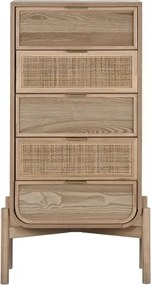 Comoda inalta natur , din lemn de molid si rattan " Almeria"