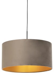 Lampă suspendată cu abajur din catifea taupe cu auriu 50 cm - Combi