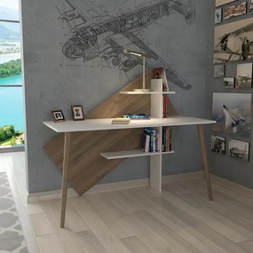 Birou picioare lemn Geometric Homs 140x60 cm nuc-alb