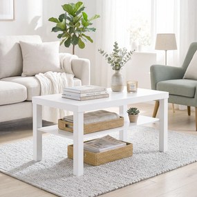 HOMCOM Măsuță de living dreptunghiulară cu poliță mare, 90 x 45 x 44,5 cm, alb | Aosom Romania