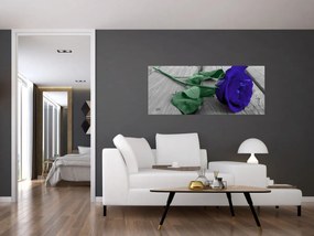 Tablou - Trandafir albastru cu tulpina verde (120x50 cm)