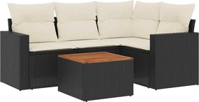 vidaXL Set mobilier de grădină cu perne, 5 piese, negru, poliratan