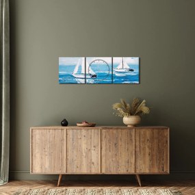Tablou - Pictură yacht pe mare (cu ceas) (90x30 cm)