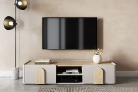 Comodă TV Amilio 170 cm cu sertar - cashmere / stejar uleiat / mânere stejar deschis