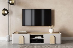 Comodă TV Amilio 170 cm cu sertar - cashmere / stejar uleiat / mânere stejar deschis